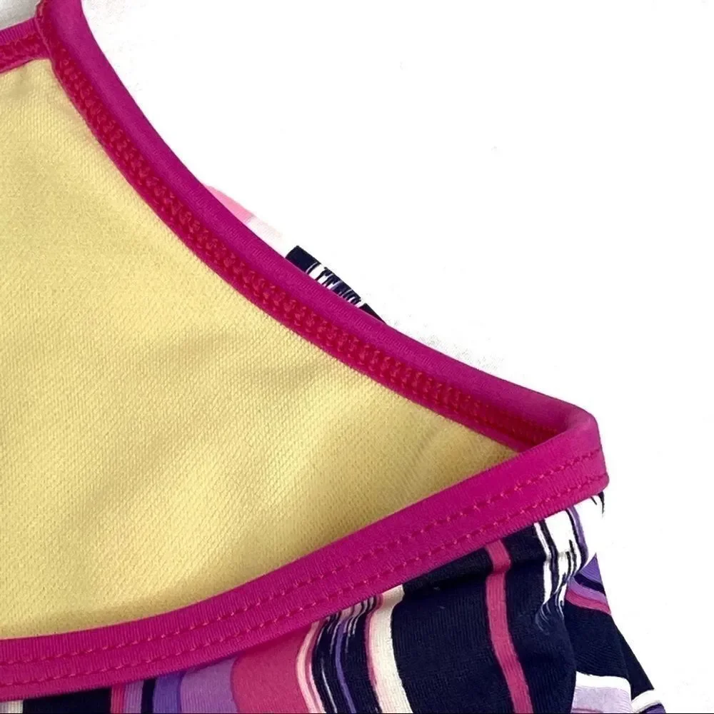Lands End pink and purple vertical stripe one piece swimsuit size 12+